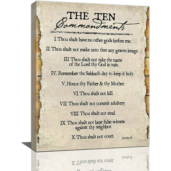 Ten Commandments Wall Decor 10 Commandments Wall Art Motivational Christian Canvas Painting Bible Verse Vintage Pictures Positive Quotes Artwork for Office Living Room Framed Ready to Hang 12"x16"