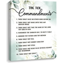 Ten Commandments Wall Decor Bible Verse Canvas Wall Art Motivational Positive Quotes Framed Artwork Decor Gift for Living Room Bedroom (White -The Ten, 12x15 inch)