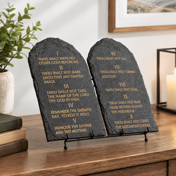 Ten Commandments Wall Decor Black Stone Effect Tablets 14.49 x 11.26 Inch for Home Church Display