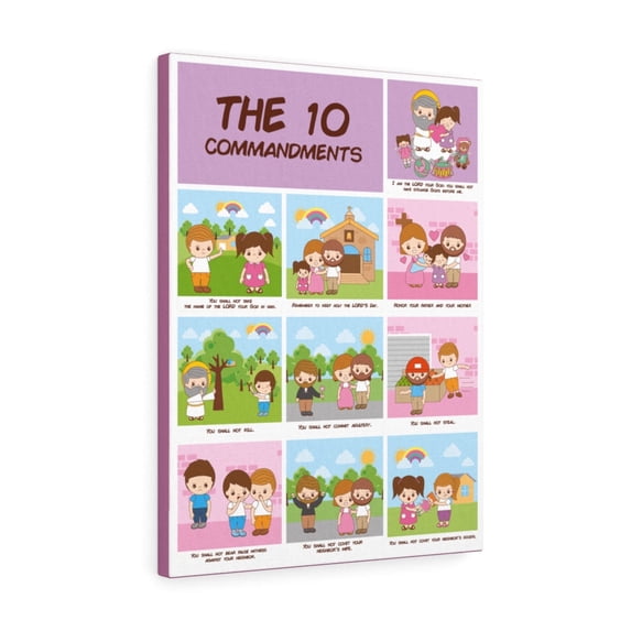 Ten Commandments Wall Decor for Home School Bible Canvas for Church Classroom Sunday School or Homeschool Christian Learning Old Testament Unframed