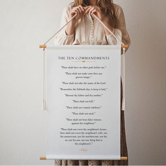 Ten Commandments Wall Hanging Scroll, Unframed Paper Poster 8x10in
