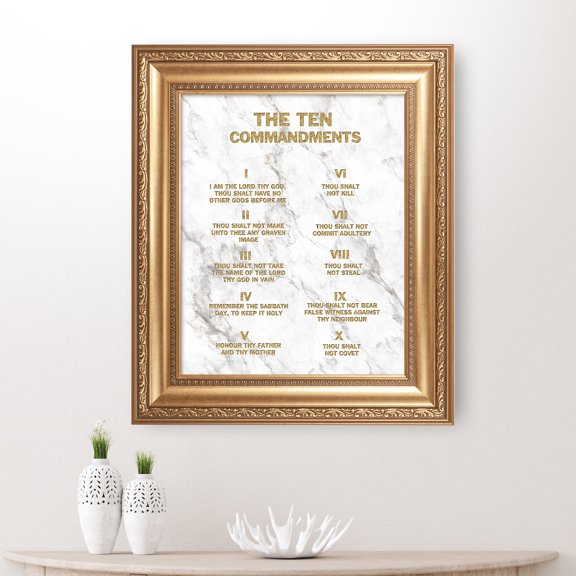 The Ten Commandments(White Texture) Framed Size:26X22 inches,Image Size:20X16 inches,Gold Frame The World Classic Art Reproductions,Wall Art for Home Decor