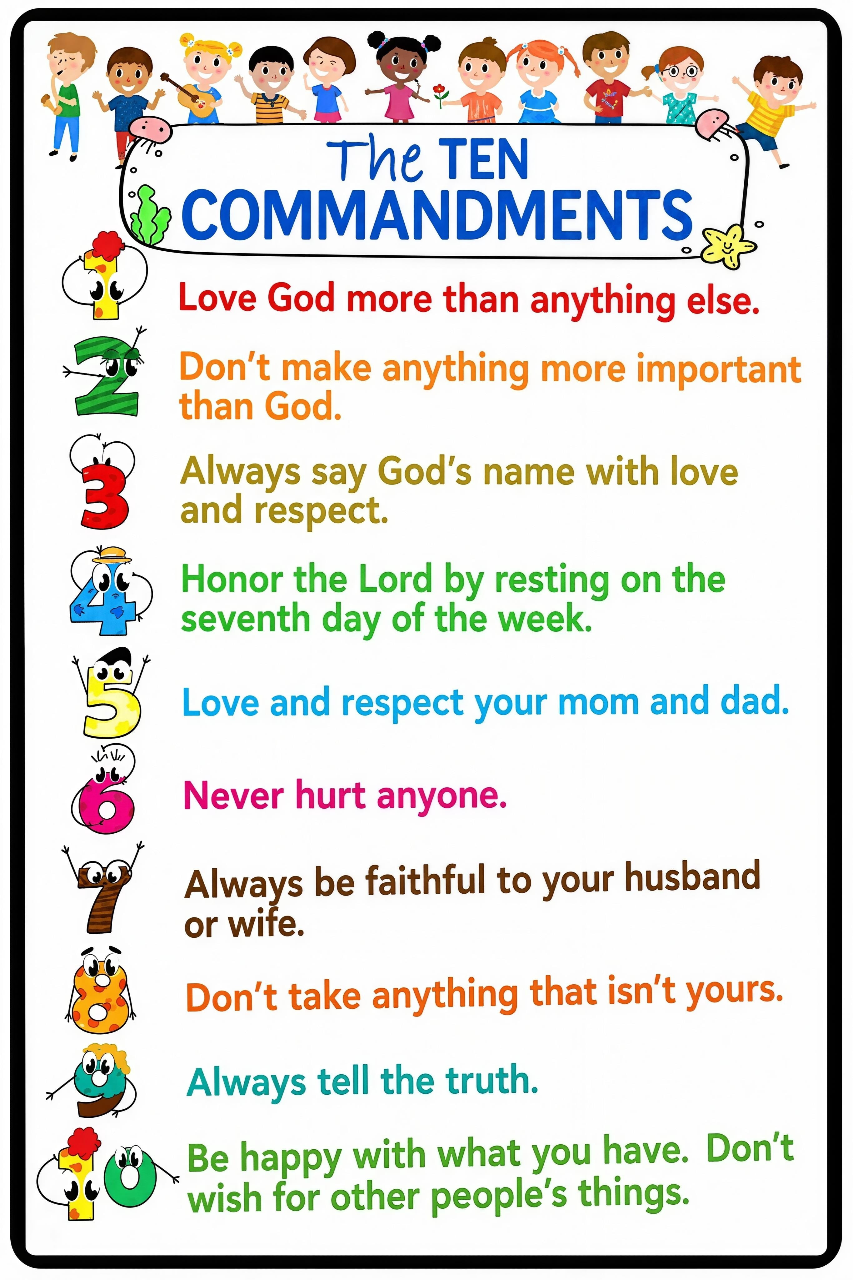Ten Commangments Ten Commandments for Children Religious Wall Decor for Prayer Room ...