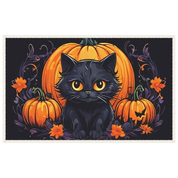 Washable Halloween Door Mat Indoor, for House Porch Front Door Decoration 19.7" X 31.5", Black Cat Multifunctional Entryway Door Mats Pumpkin Wear-Resistant Welcome Door Mats