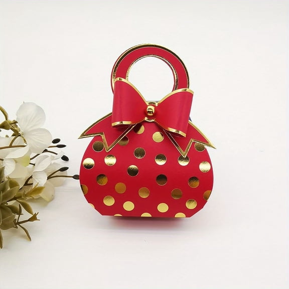 Ten Elegant Polka Dot Bow Gift Boxes for Weddings, Birthday Parties & Celebrations Eco-Friendly Candy Packaging with Portable Design