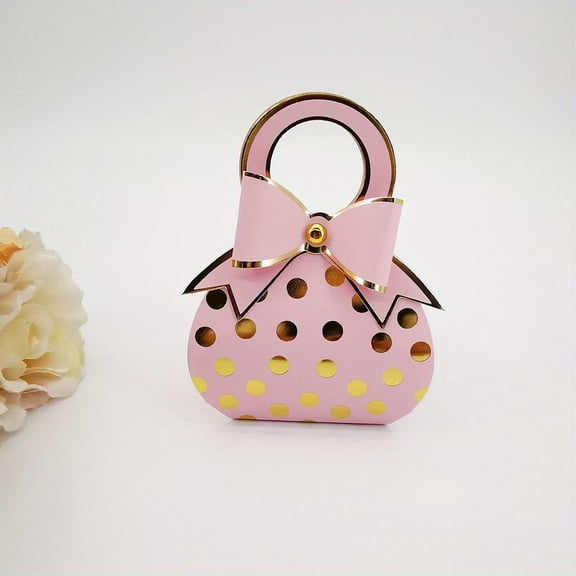 Ten Elegant Polka Dot Bow Gift Boxes for Weddings, Birthday Parties & Celebrations Eco-Friendly Candy Packaging with Portable Design