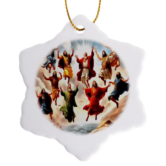 3drose, Ten Lords Leaping the Ten Commandments, 3 inch Snowflake Porcelain Ornament