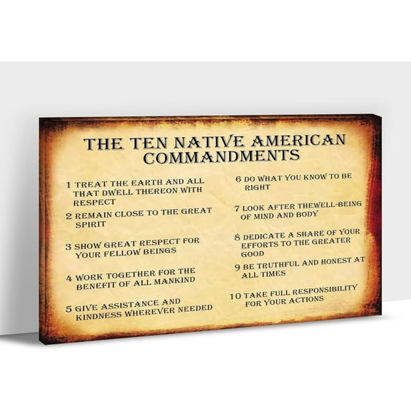 The Ten Native American Commandments Wall Art, Motivational Quotes Canvas Art Print for Office Decor,Inspirational Quotes Wall Art,10 Commandments Poster Artwork for Home Decor 12x18 Inches