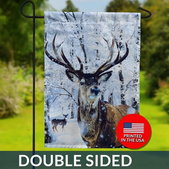 Ten Pointer Buck Double Sided Flag Forest Deer Buck and Doe Woodland Wildlife 1
