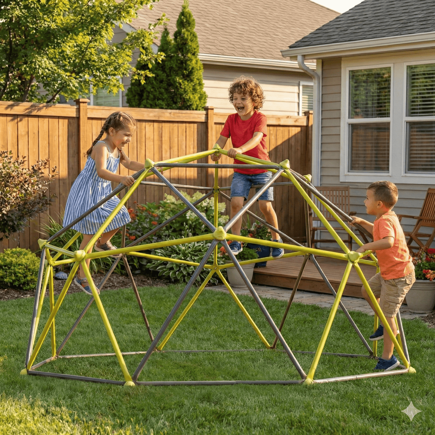 Ten Sided Climbing Frame for Outdoor Playground, 10ft Half Sphere Climber with Colorful Climbing Stones for Kids Age 3+