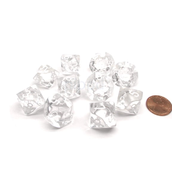 Ten Sided Die d10 Set - Clear w/ White Translucent (10)