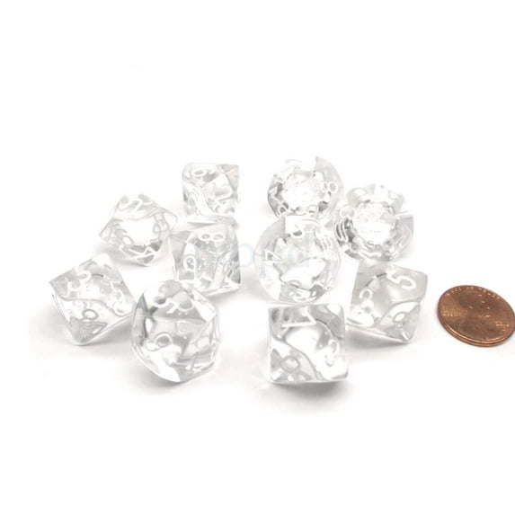 Ten Sided Die d10 Set - Clear w/ White Translucent (10)