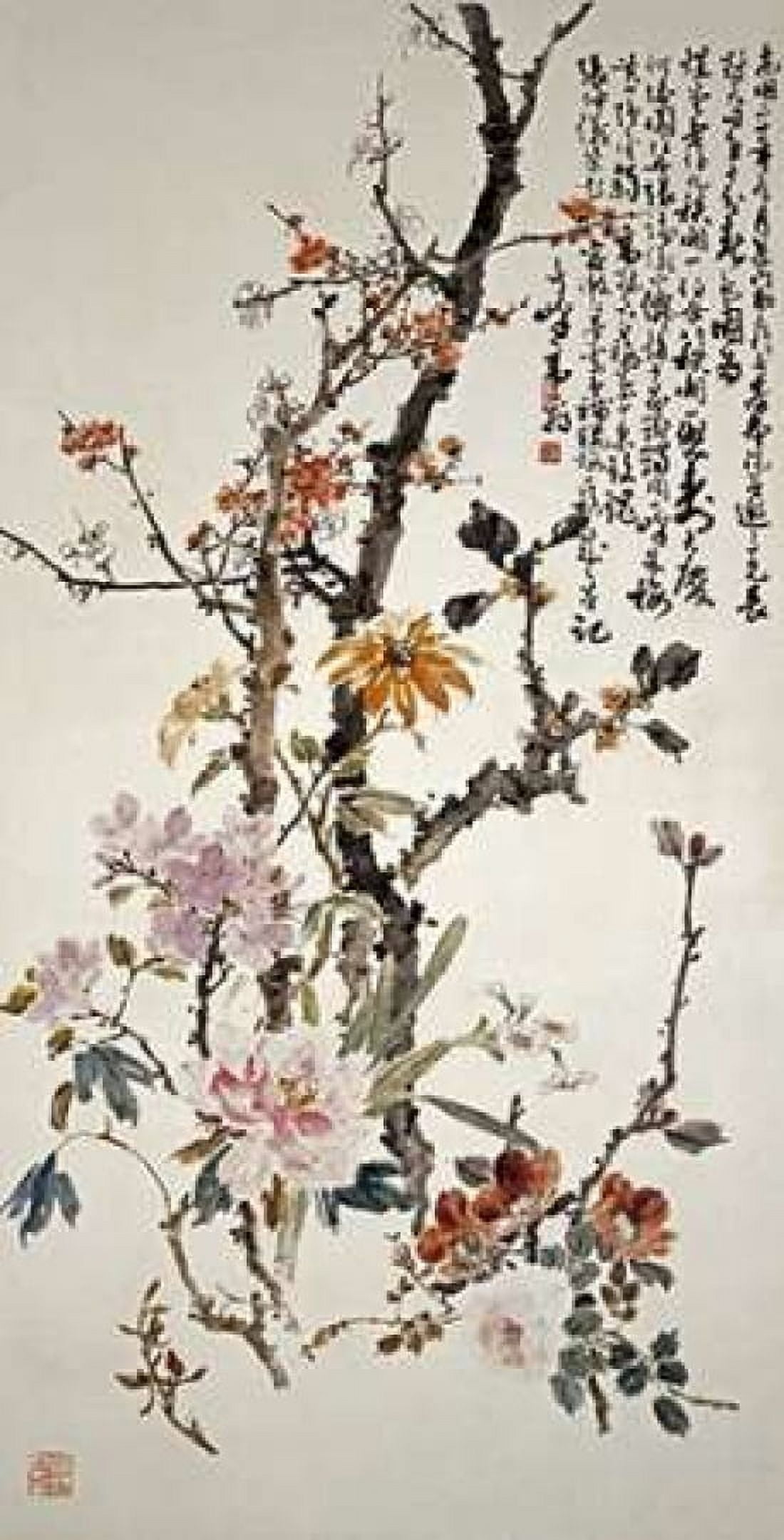 Ten Spring Flowers Canvas Art - Gao Qifeng (10 x 20)