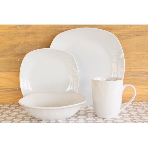 Ten Strawberry Street Simply White Square 16-Piece Ceramic Dinnerware Set