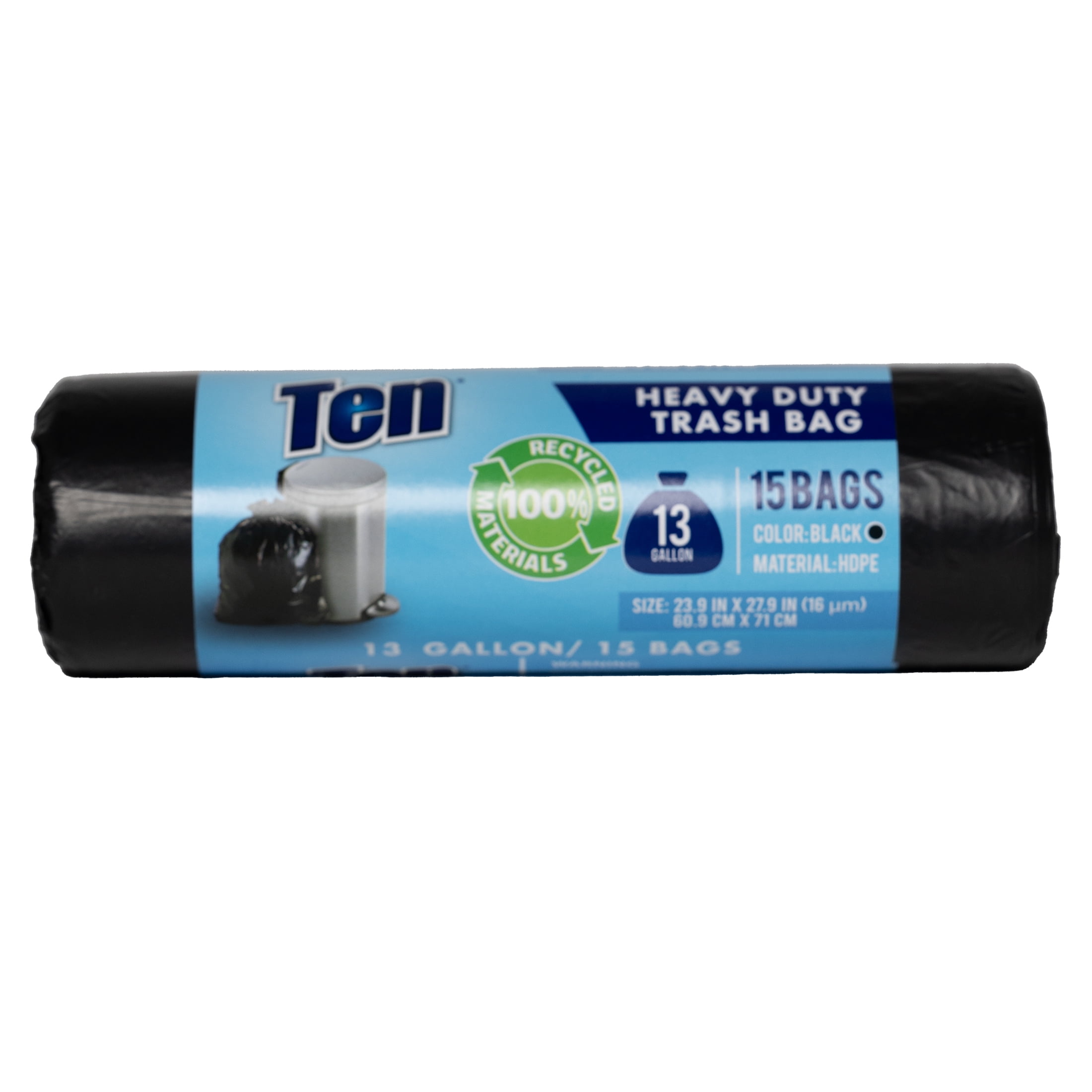 Ten 13 Gallon Flat Top Trash Bags 15 Count per Roll