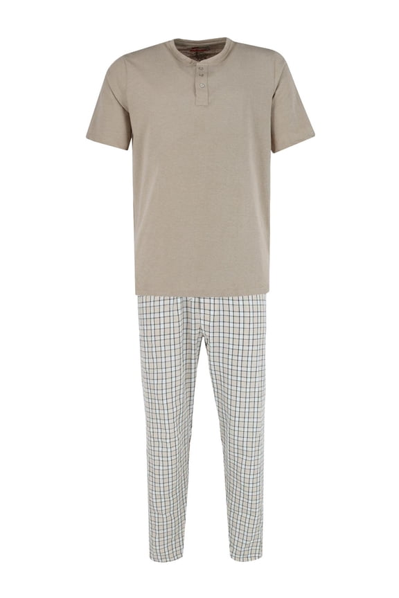 Henley Short Sleeve and Plaid Pajama Pant Set (Men)