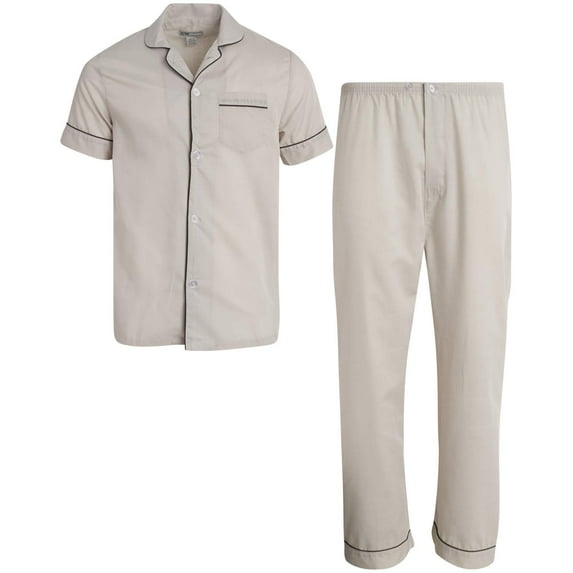 Ten West Apparel Men's 2-Piece Pajama Set with Short Sleeve Shirt and Long Pants, Size Small, Grey