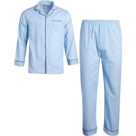 Ten West Apparel Men?s Pajamas Set - Long Sleeve Button Down Sleep Shirt and Pajama Bottoms Sleepwear Set, Size 2X-Large, Lt. Blue
