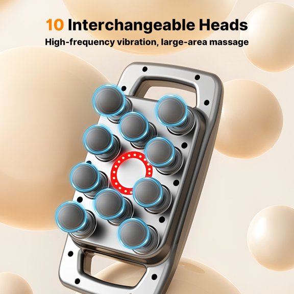 Ten-head massage gun, with high-frequency vibration, muscle-relaxing massager, upgraded to 9-speed intelligent speed adjustment mode. (Gray)