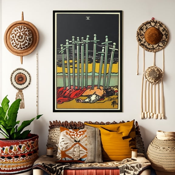 Ten of Swords Tarot Card Print Boho Wall Art, Unframed Paper Poster 8x10in