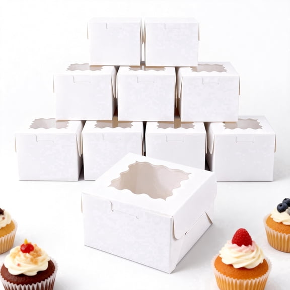 10Pack White Cookie Boxes with Window, Disposable Paper Bakery Boxes, Clear View Pastry Treat Boxes for Desserts, Strawberries, Baked Goods, Candies, Chocolate Balls
