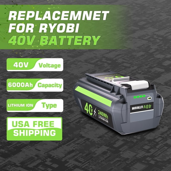 TenHutt  40V 6.0Ah Battery Replacement for Ryobi 40V Battery OP4050, OP40602,Lithium Cordless Tools