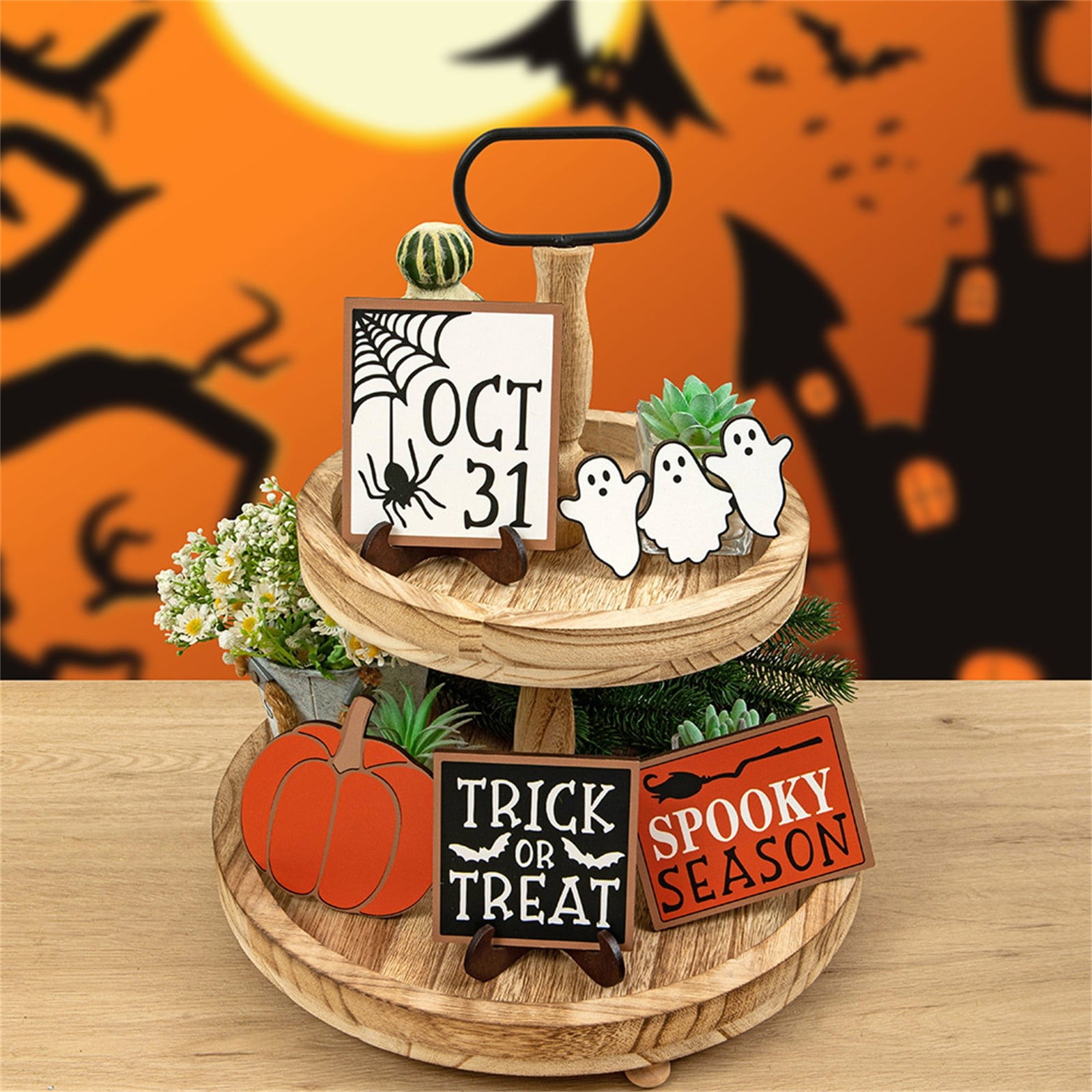 TenYiLy Clearance Tray Decoration Halloween Ornament Set Wooden Crafts ...