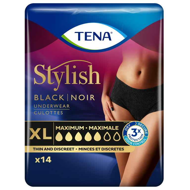 Tena Black Stylish Incontinence Protective Underwear for Women, Maximum  Absorbency, XL, 14 count 