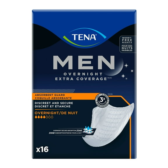 TENA Incontinence Guards, Overnight Absorbency & Advanced Odor Protection, Incontinence Guards for Men, 16 ct