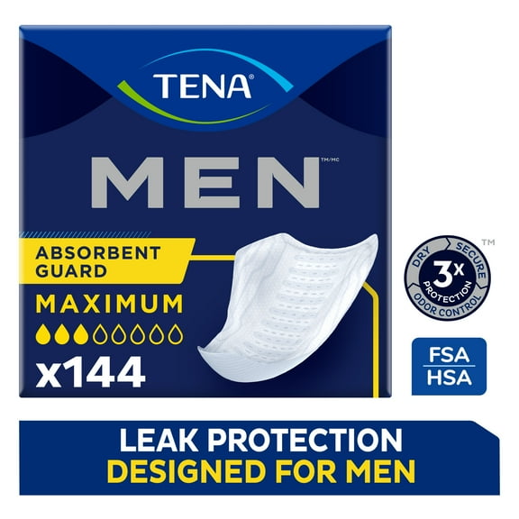 TENA Incontinence Guards for Men, Maximum, 144 Count