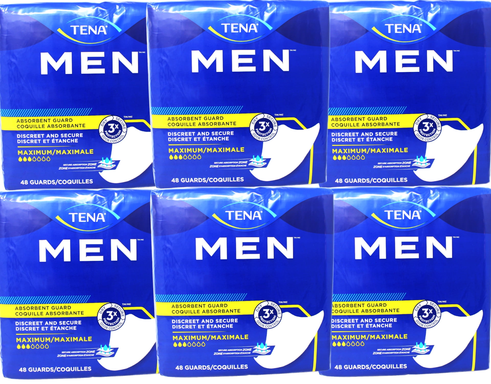 Tena Incontinence Guards for Men, Moderate Absorbency, 48 Count (Pack of 6)