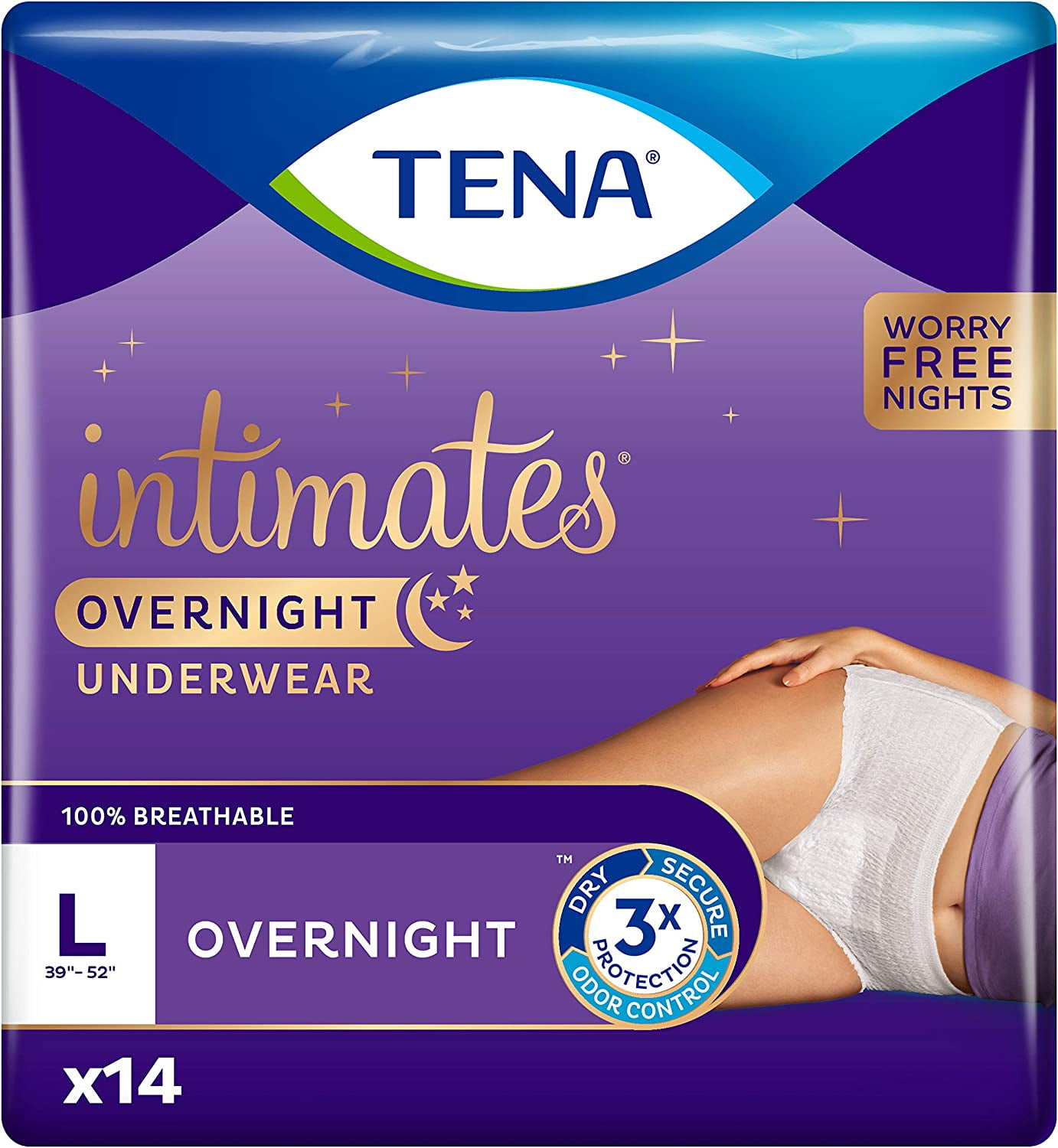 Tena Intimates Overnight Underwear for Women, Large, 6 Pack, 14 Count 