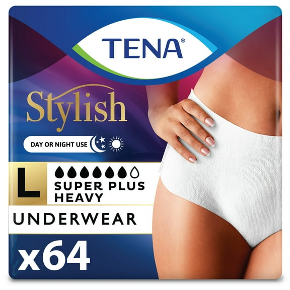 TENA Incontinence Underwear for Women, Super Plus, L, 64 Count
