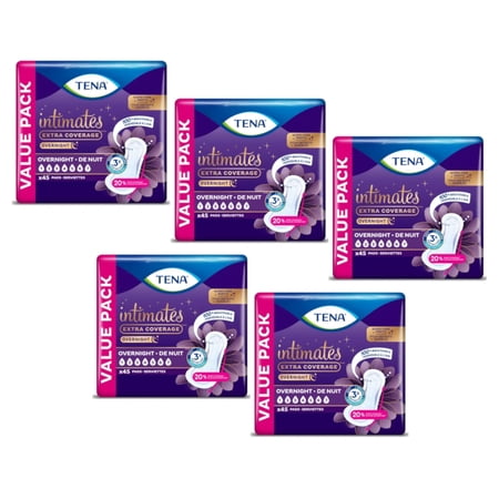 Tena Intimates Extra Coverage Overnight Incontinence Pads, 45 Count - Pack of 5