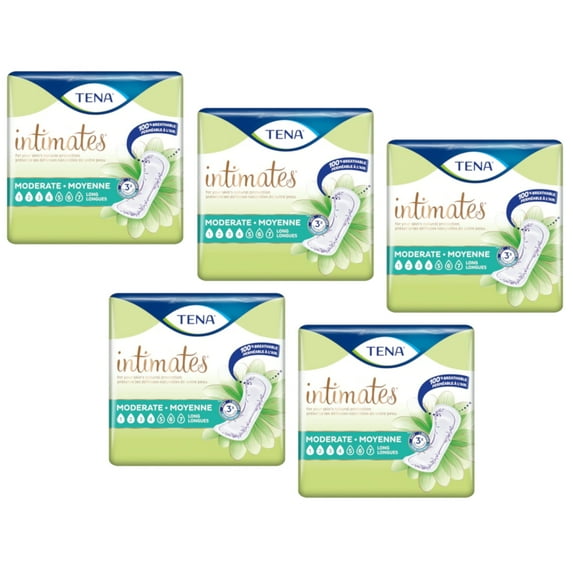 Tena Intimates Moderate Long Incontinence Pads For Women, 60 Count - Pack of 5