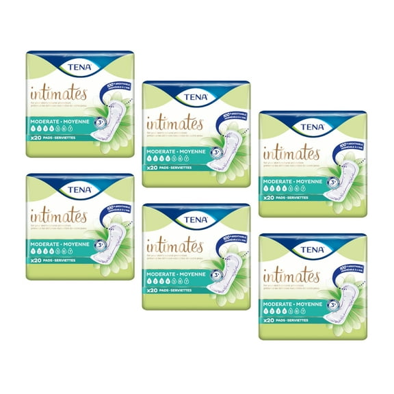 Tena Intimates Moderate Regular Incontinence Pad For Women, 20 Count, 6 Pack