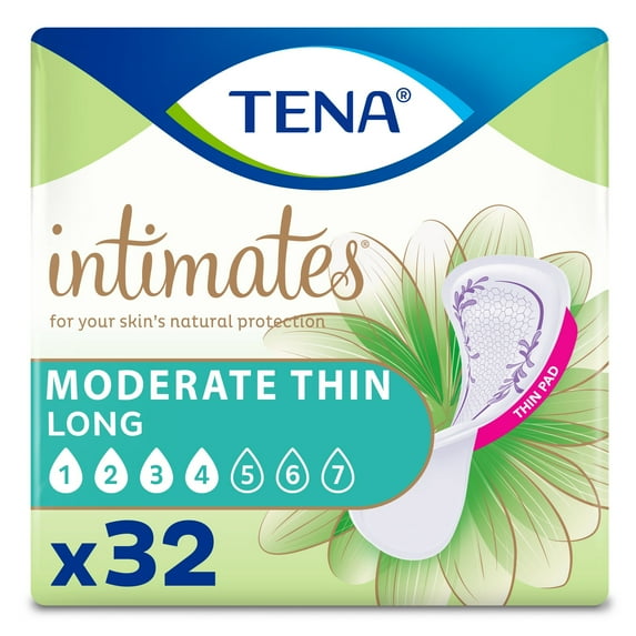 Tena Intimates Moderate Thin Incontinence Control Pad, Long, 32 Ct