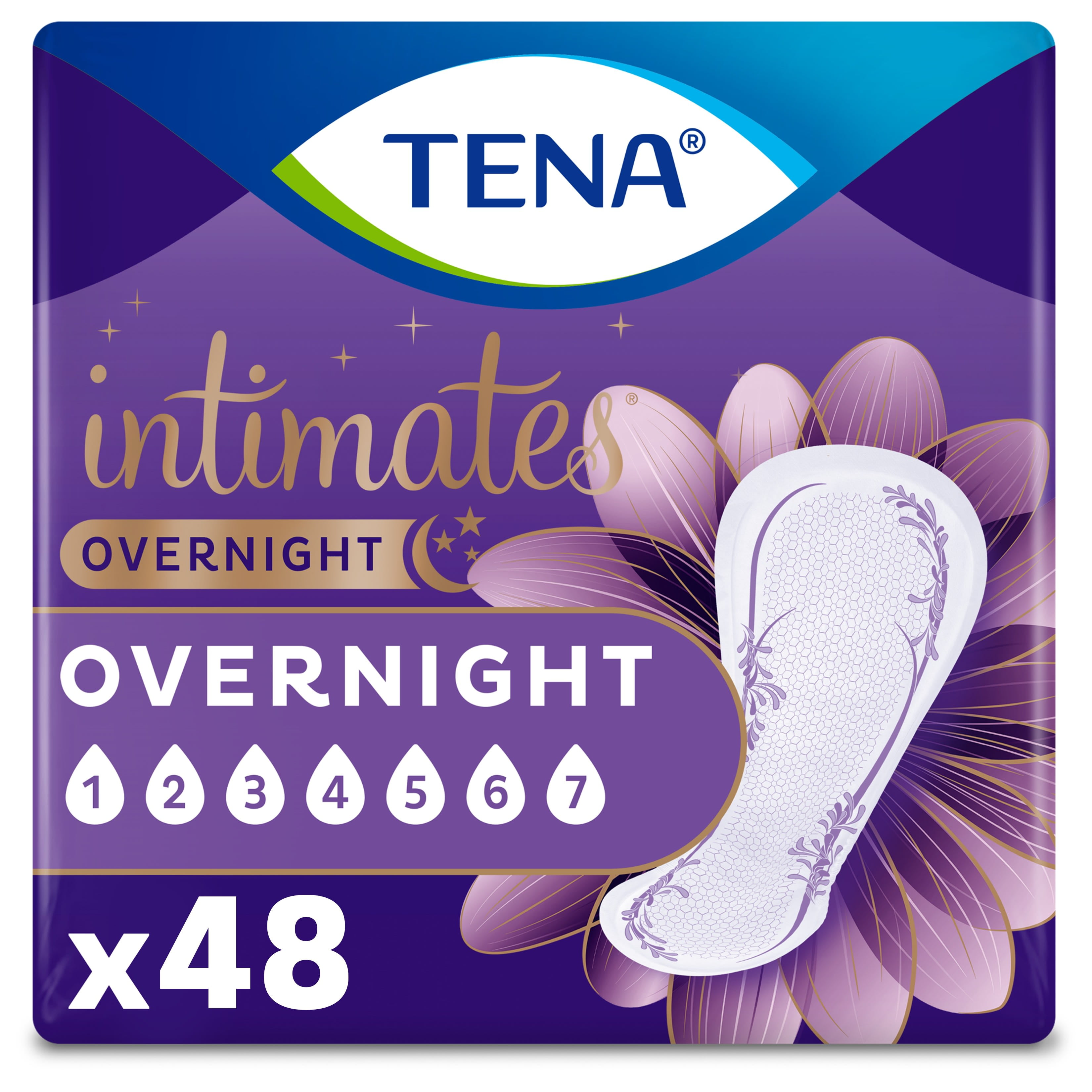Tena Intimates Overnight Incontinence Panty Liner Pads for Women, 48