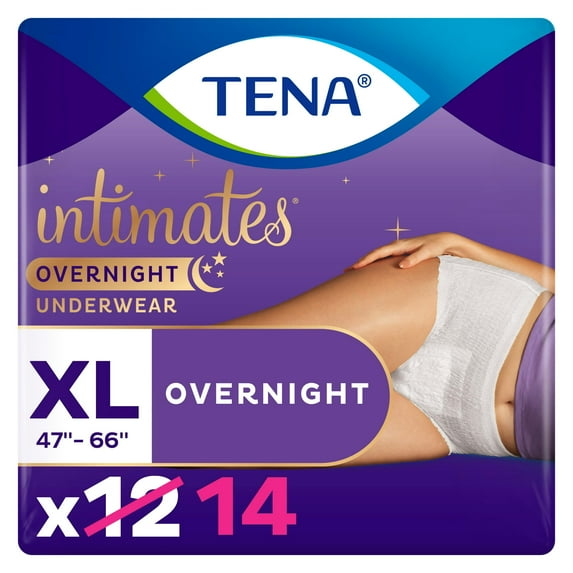 Tena Intimates Overnight Underwear XLarge, 12+2 Bonus Pack, 14 ct (Pack of 3)