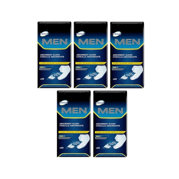 Tena Men Moderate Absorbent Guard Incontinence Pads, 20 Count - Pack of 5