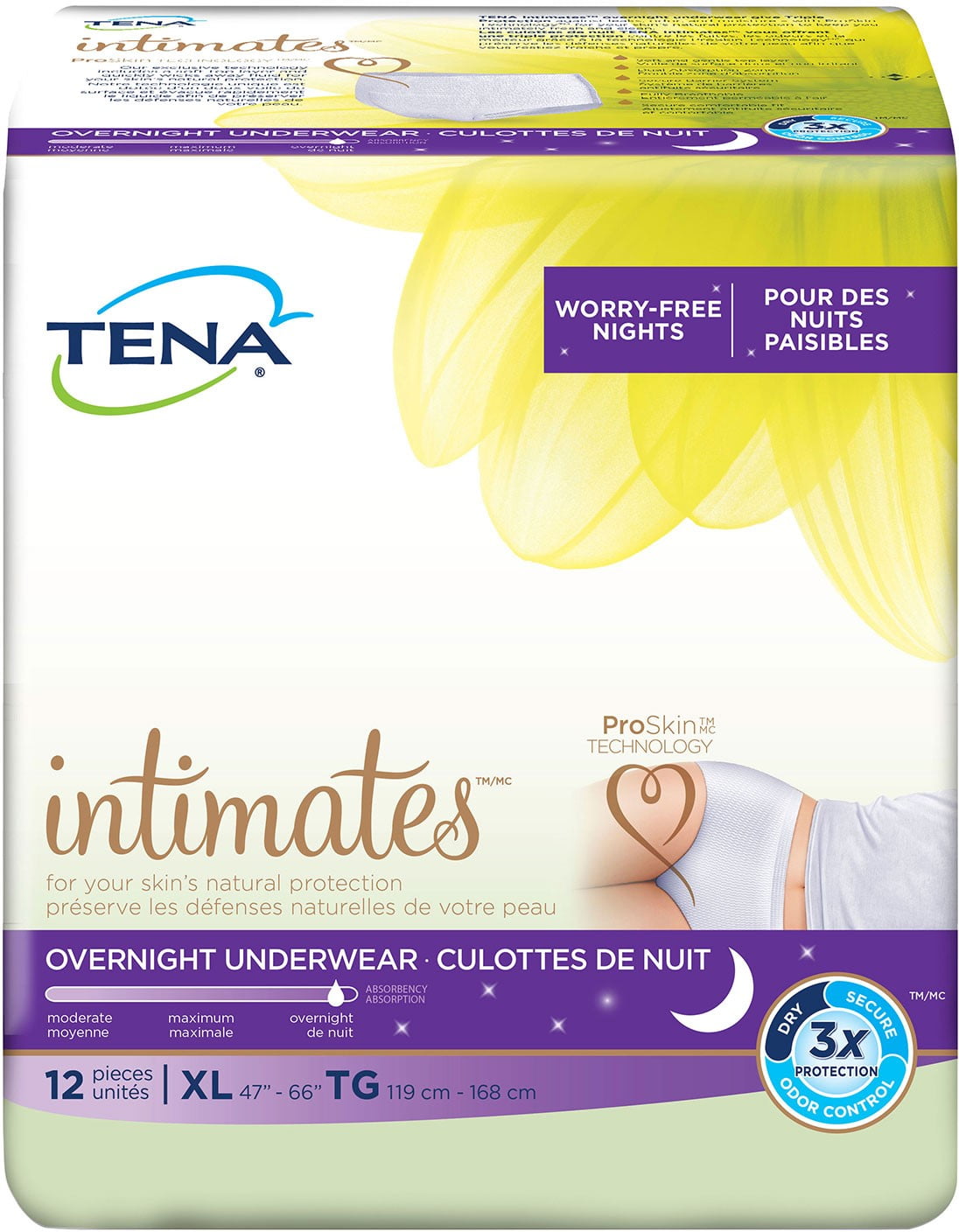 Tena Overnight Incontinence Underwear For Women, XL, 12 Ct, Pack of 4