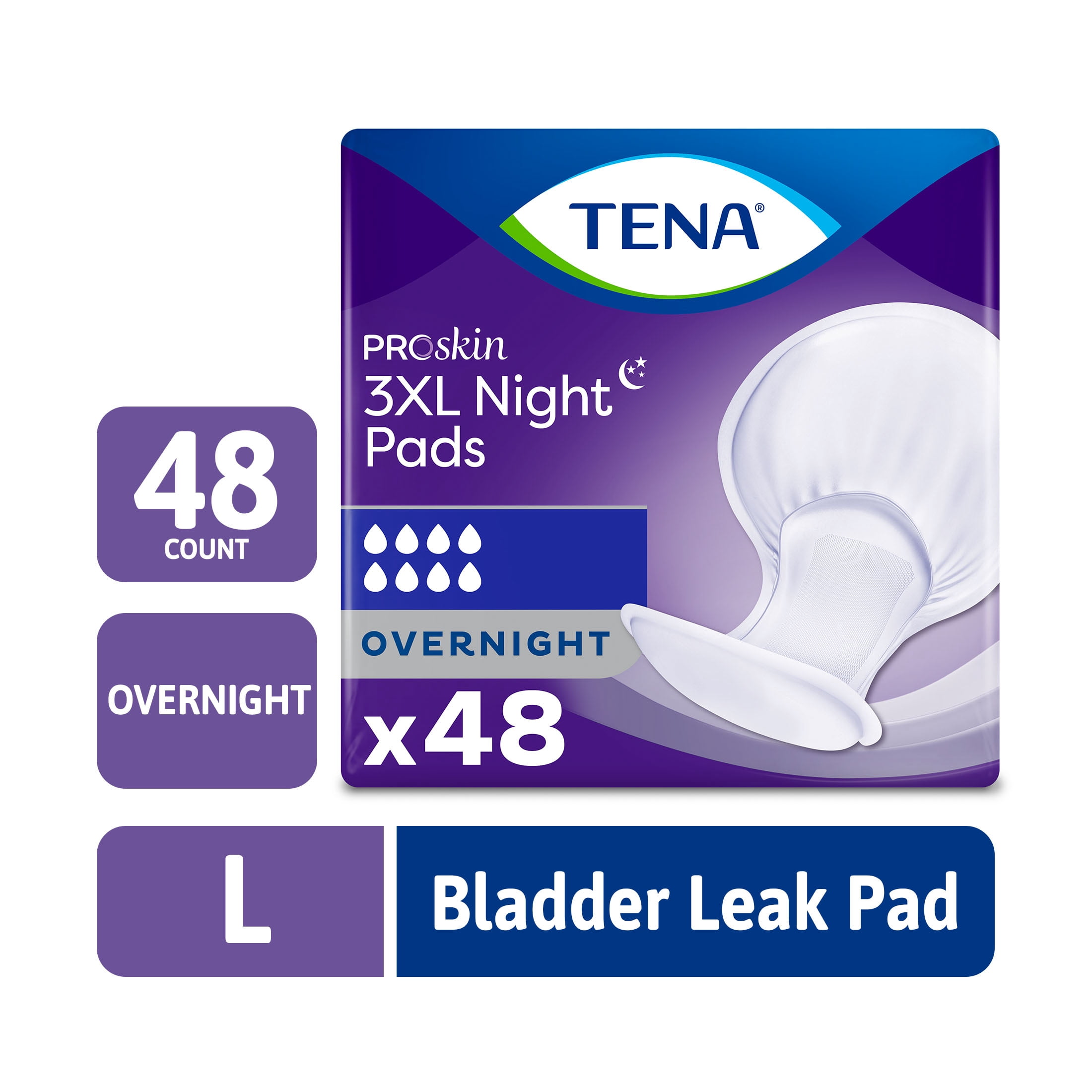 Tena ProSkin 3XL Incontinence Pads for Women and Men, Overnight Absorbency, 48 Count