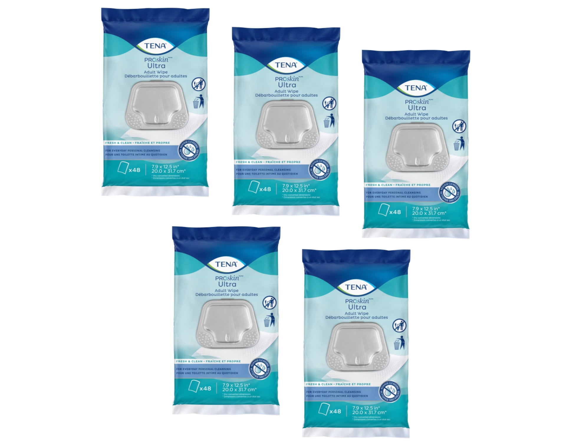 Tena Proskin Ultra Adult Wipes, 48 Count - Pack of 5