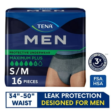 TENA Incontinence/Bladder Control Underwear for Men, Protective, Maximum Plus, Small/Medium, 16 count (Packaging May Vary)