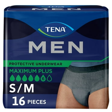 TENA Incontinence/Bladder Control Underwear for Men, Protective, Maximum Plus, Small/Medium, 16 count (Packaging May Vary)