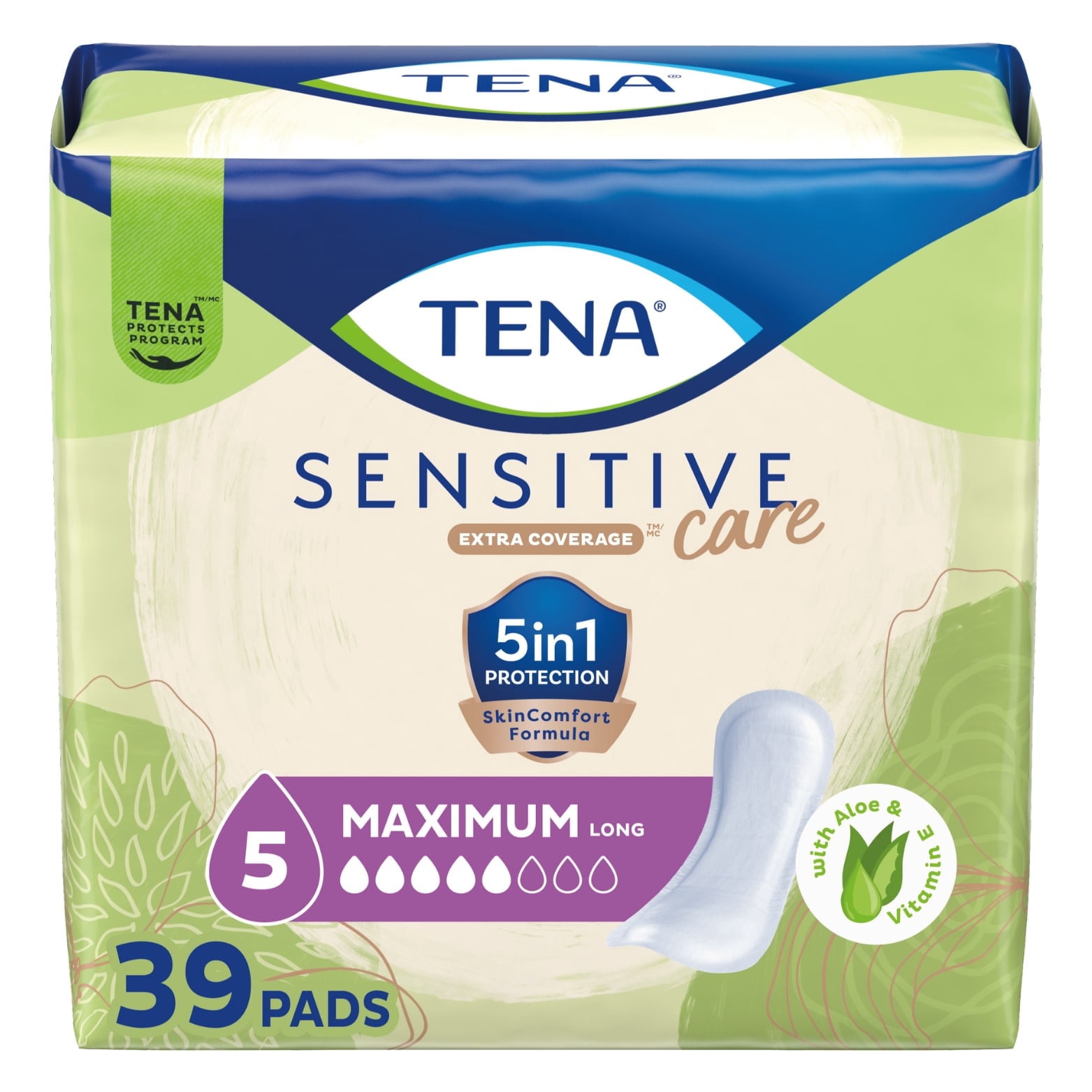 Tena Sensitive Care Extra Coverage Long Pads, 39 Ea..
