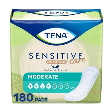 Tena Sensitive Care Extra Coverage Moderate Absorbency Incontinence Pad, Long, 180 Ct