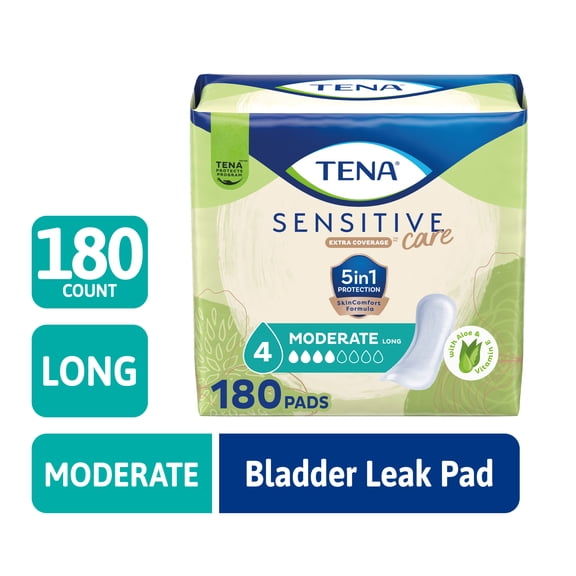TENA Sensitive Care Moderate Absorbency Incontinence Pad, Postpartum, Long, 180 Count