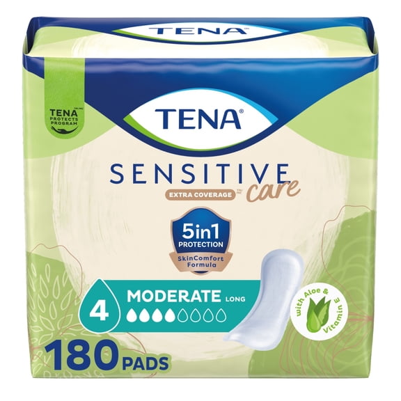 TENA Sensitive Care Moderate Incontinence Pads for Women, Long, 180 ct