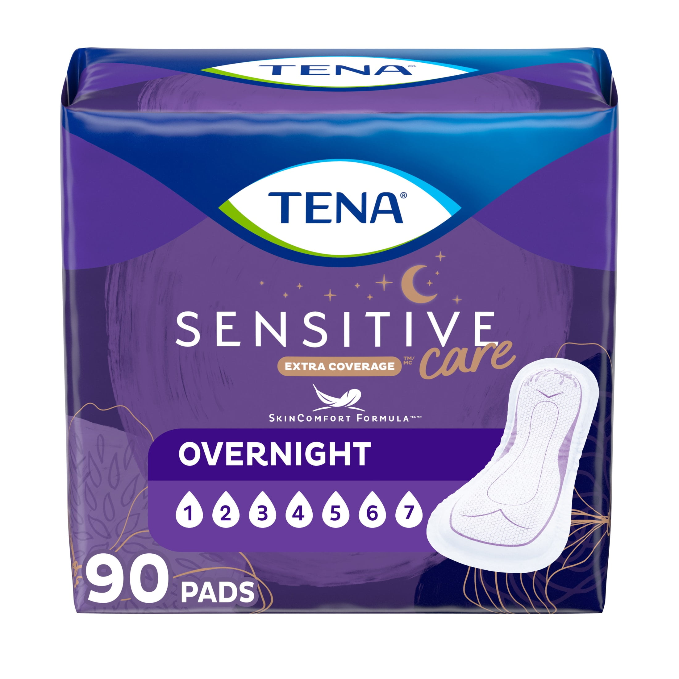 Tena Sensitive Care Extra Coverage Overnight Incontinence Pads, 90 ct